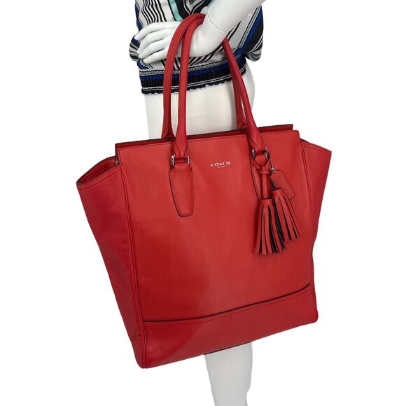 Coach Red Leather Large Tote Bag - Picture 2 of 9